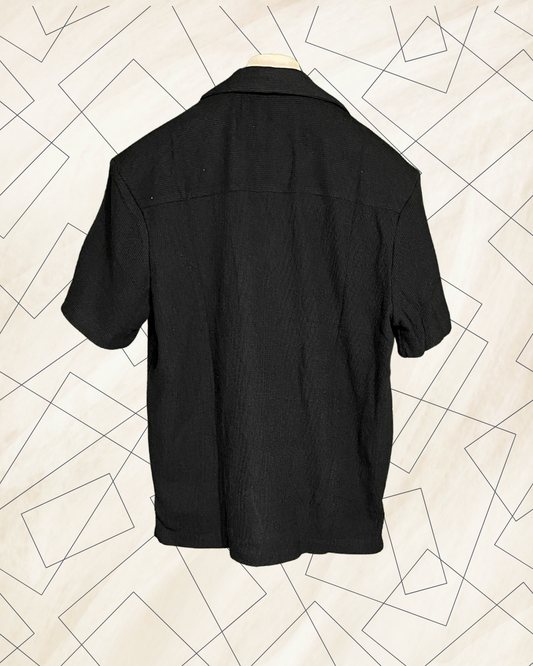 Denim & Flower – Black Jacquard Texture Half Sleeve Shirt