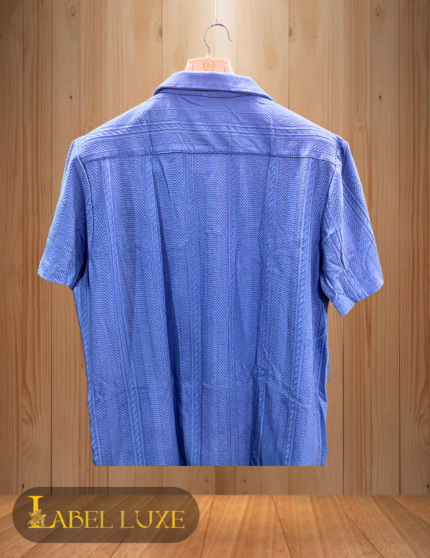 DENIM AND FLOWER Textured Short Sleeve Button-Up Shirt – Blue