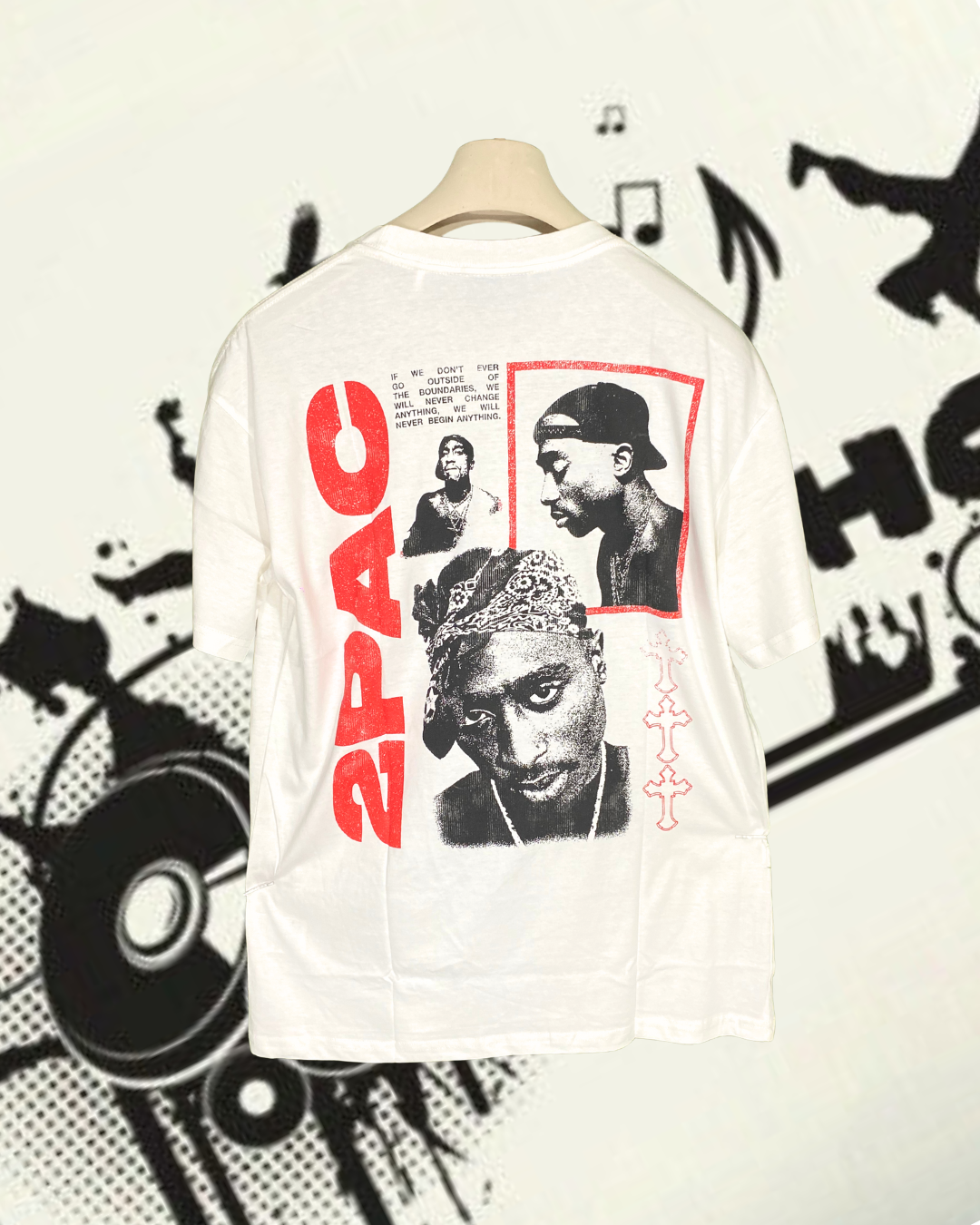 White 2 PAC Oversized Half Sleeve T-Shirt