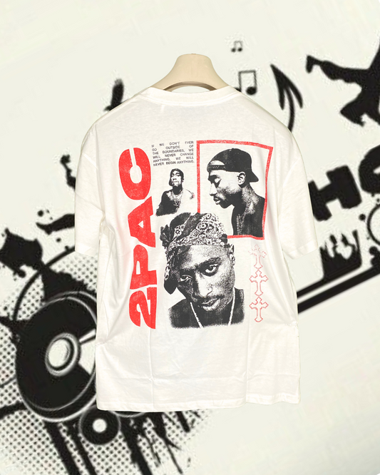 White 2 PAC Oversized Half Sleeve T-Shirt