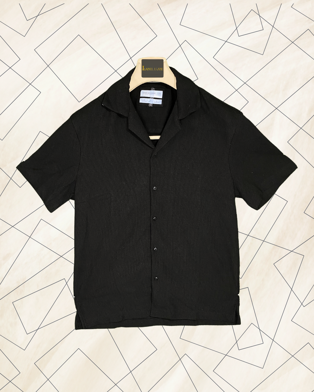 Denim & Flower – Black Jacquard Texture Half Sleeve Shirt