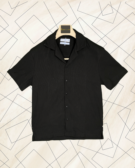 Denim & Flower – Black Jacquard Texture Half Sleeve Shirt