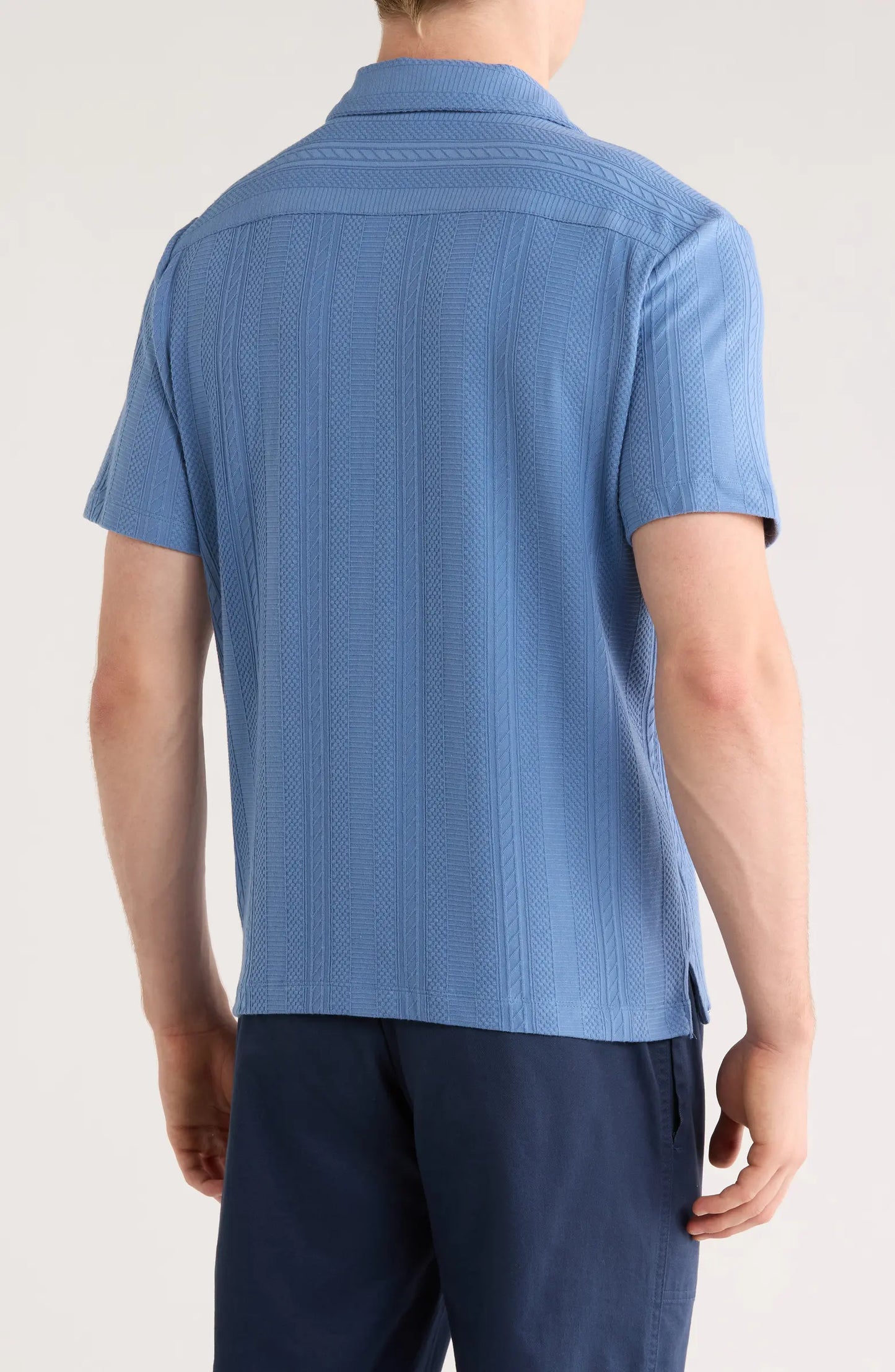 DENIM AND FLOWER Textured Short Sleeve Button-Up Shirt – Blue