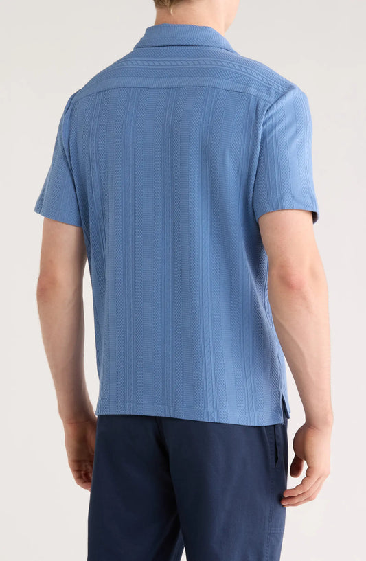 DENIM AND FLOWER Textured Short Sleeve Button-Up Shirt – Blue